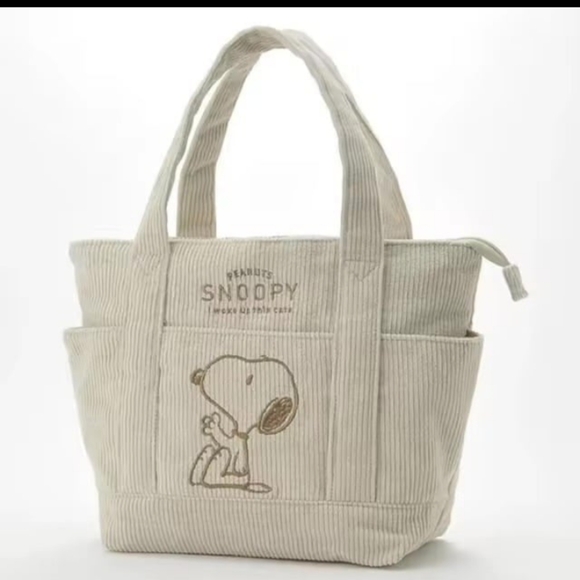 SNOOPY Mini Tote Corduroy Beige New - Picture 1 of 3